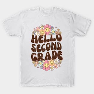 Groovy Hello 2nd Grade Vibes Retro Teacher Back To School T-Shirt